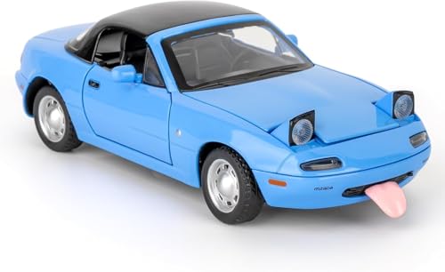 Image of 1:24 Mazda Miata MX-5 Blue Model Toy Car with Pullback, Removable Top, Blinking Lights with Sound and Bright Lights
