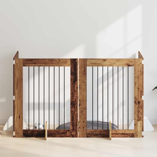 Casvera Hundetor mit Ständern aus Altholz 4 Stück 80 x 100 cm Holzwerkstoff faltbar für Indoor Hundezwinger und Welpenauslauf, sicherer Schutz für Hunde im Wohnzimmer und Garten