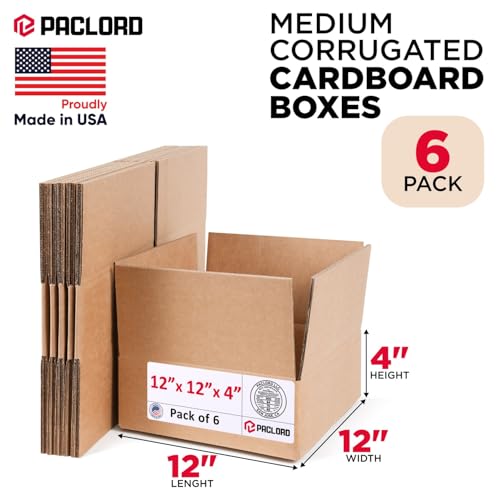Image of Medium Cardboard Boxes 12 inchL x 12 inchW x 4 inchH (Pack of 6) - USA-Made Packing Boxes for Moving, Shipping, or Storage - USPS, UPS, FedEx Approved - Professional Packing Supplies for Moving