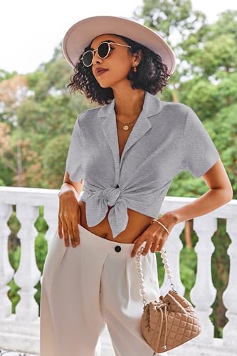 Ekouaer Pajamas Set for Women Short Sleeve Sleepwear Button Down Ruffle Pjs — view 5