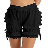  FEESHOW Culotte Bloomer Femme Sexy Dentelle Pantalon Court Short Sport Danse Mini Pantalon Pants Bermuda Caleçon Bloomer Vintage Gothique Bas de Pyjama Natation Noir M