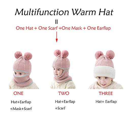 Baby Boys Girls Winter Hats Warm Cozy Knitted Scarf Earflap Beanie Fleece Lining Caps (Bear-Pink), 1-5 Years4