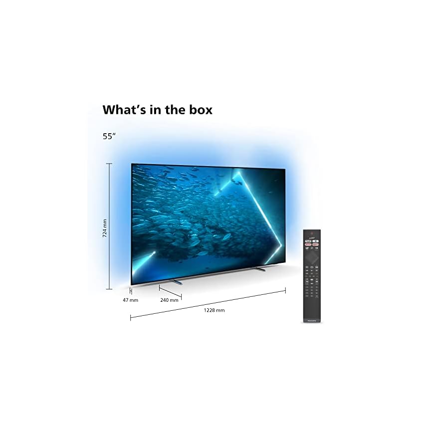 philips 55oled707/12, 55 pouces 4k oled hdr, moteur p5, technologie ambilight innovante, son dolby atmos, smart tv, image et son cinématographiques