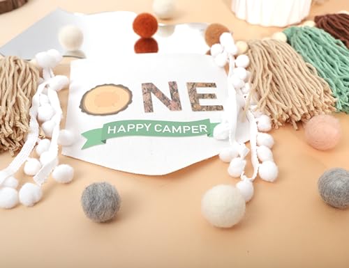 Faixa de cadeira alta de aniversário One Happy Camper - Faixa de borla de fio de acampamento, decora