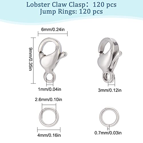 SUNNYCLUE 1 Box 240Pcs Lobster Claw Clasps 304 Stainless Steel Lobster Clasps with 120Pcs Open Jump Rings Kit Silver Necklace Bracelet Clasp Fasteners Hook for Jewellery Making Accessories DIY Craft - Image 2
