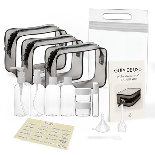 Neceser y Organizador de Maquillaje –Set de Mujer Viaje Avión con Neceser Transparente –Bolsa Maquillaje y Bolsa Aseo Mujer –Bolsa Impermeable para Viaje –Kit Aseo Completo con Bolsa Líquidos Avión