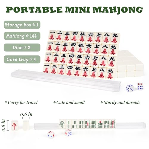 IWUTEFET 144-Tile Standard Edition Mahjong Set with 2 Spare Cards and 2 Dice, Portable Travel Board Game for Travel, Family Gathering - Thumbnail 6