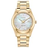 Citizen Ladies Eco-Drive Sport Luxury Sport Watch, Gold-Tone Stainless Steel Bracelet, White Dial, 3 Hand, Date (Model: EW2702-59D)