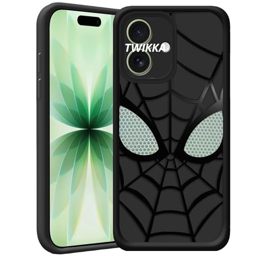 Image of Stylish Spider Back Case Cover Compatible for iPhone 17 | Spidey Face Mask Case | Soft Silicone | Camera & Full Body Protection | Shock Proof | (Black)