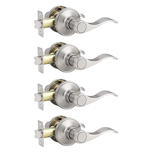 Knobonly Ansi Grade 3 Commercial/Residential Wave Style Interior Door Passage Leverset Lockset, Satin Nickel Finish, Hallway Closets Keyless Door Handles, 4 Pack #TOP21