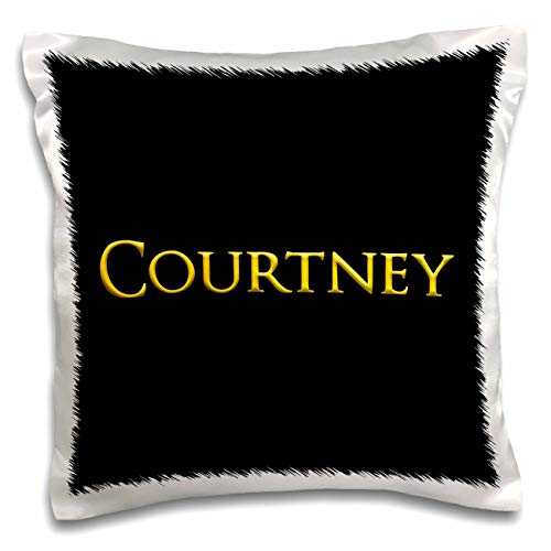 3dRose Alexis Design Female USA-Courtney Popular Lady Name in The America. Yellow on Black Charm (pc-339160-1) Pillow Case, White