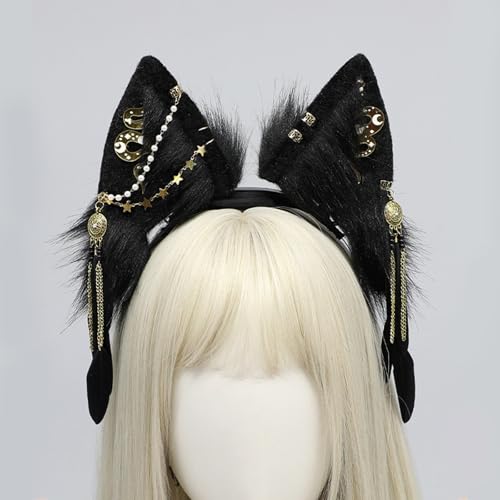 Diadema de criada con orejas de lobo anticaída para tocado mujer 6