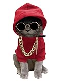 QWINEE 3Pcs Dog Hoodie Cat Apparel Dog Custume Set with Necklace and Sunglasses Pet Clothes for Puppy Small Medium Dogs Cats Red M