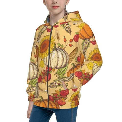 Pumpkin And Sunflower Kids Pullover Hoodies Boys Zip Up Sweatshirts Girls Athletic Clothes with Pocket