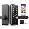 WiFi Video Smart Lock with Camera & Handle – 6-in-1 Keyless Entry (Fingerprint/App/Keypad/FOB/Key/Camera), Built-in WiFi, 2-Way Audio, Auto-Lock, IP65 Waterproof – Black
