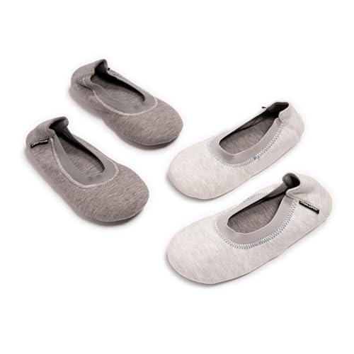MUK LUKS Women's 2 Pack Travel Ballerina Set Slipper, Grey, X-Large