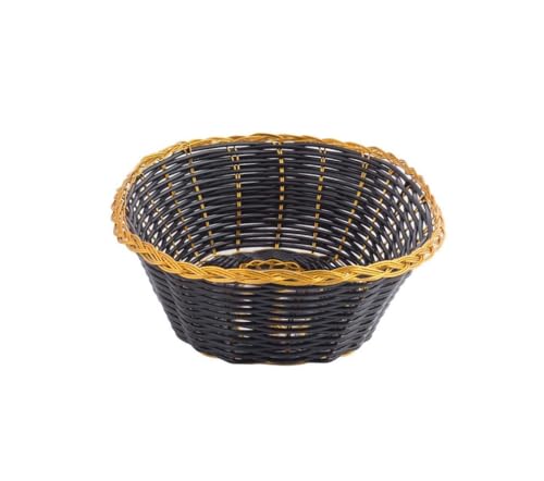 Image of Tablecraft Black 9 inch Oblong Hand-Woven Basket w / Gold Metal Trim