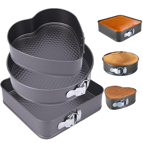 PCXWTLN Cake Tin Set, 3Pack Heart Shaped Cake Tins for Cheesecake Non Stick Baking Tins Even Heat Distribution Cheesecake Tin for Kitchen Home Restaurants Baking, Grey