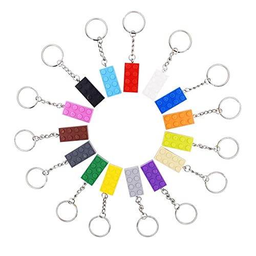 DOYUKY 16 Pièces Porte-Clés en Brique, Brick Keyrings, Kit Porte-Clés Décoratif, 12 Couleurs Brick Keychain, pour Fête d'Anniversaire, Pendentif, Cadeaux de Noël Décoration(16 Couleurs) Cover