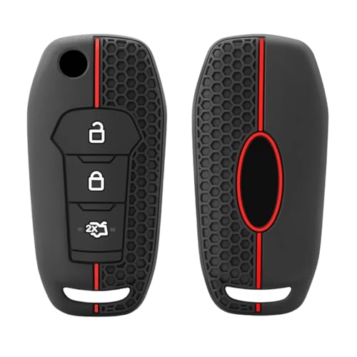Happyit Coque de clé de voiture en silicone compatible avec Ford Figo 2017 Mondeo 5 Ecosport Puma 2020 Fiesta Mk8 Everest Ranger 3 boutons