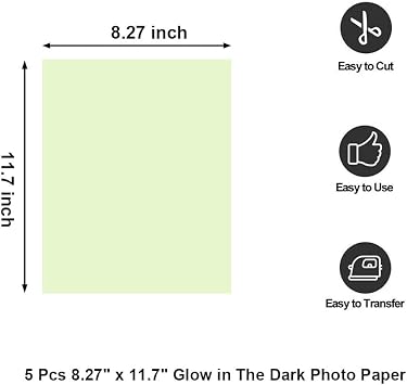 Glow in The Dark Photo Paper, Luminous Printing Paper Photoluminescent Inkjet Printing Paper Vnyl for Pictures Halloween (5pcs A4 8.27 x 11.7) (BlueGreen)