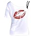 Per donna T-shirt estate farfalla stampa irregolare senza spalline maniche corte bianco Tees Street Casual spalla, Labbra bianche Y0002, M