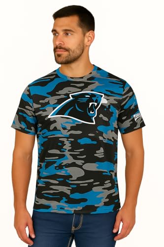 Zubaz NFL Men's Sublimated Alternate Team Colors Camo Short Sleeve T-Shirt, Carolina Panthers, Large