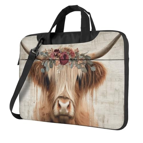 Housse PC 15.6 vache des Highlands marron pour emporter votre ordinateur au café