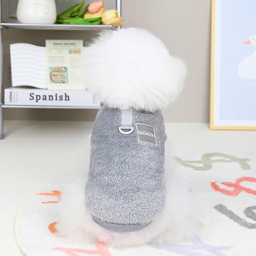Wintermantel Hund klein,Hundekostüm,Chihuahua Klei,Hunde Pullover Kleine Hund,Hunde Fleece Pullover,Hundes Klamotten,Hundebekleidung Mit D-Ring Hunds Wintermantel Grau,M