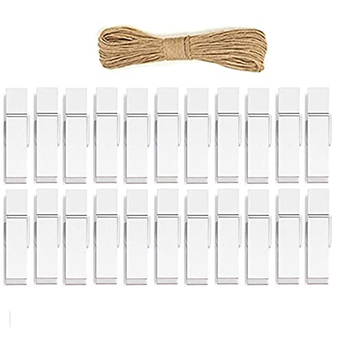 1.35 Inch Mini Clothes Pins for Photoã100 Pcsã with 32 Feet Jute Twineï¼Mini Clothes Pins for Crafts,Wooden Small Clothes Pins for Pictures,Tiny Decorative Clothespins for Baby Shower(White)