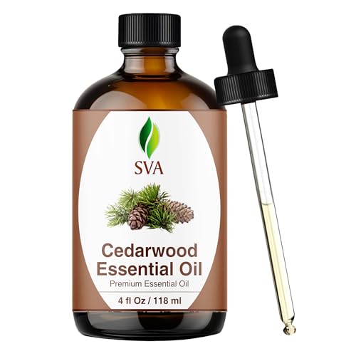 Image of SVA Cedarwood Essential Oil 4 Fl Oz - for Diffuser, Skin & Hair Care - Ideal for Massage & DIY Blends - with Dropper