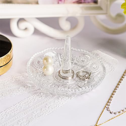 H&D Hyaline & Dora Crystal Ring Holder Dish, Clear Glass Ring Holder For Jewelry,Round Ring Holder Tray For Rings Earrings Necklace Organizer thumb #2