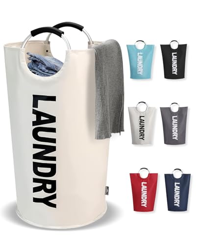 UULANFA ランドリーバスケット 115L 大容量 洗濯かご 折りたたみ 撥水加工 耐荷重15KG 取っ手付き ランドリー収納 おしゃれ 軽量 洗濯物入れ 収納袋 寝室 脱衣所 クローゼット リビング (ホワイト, 115L)