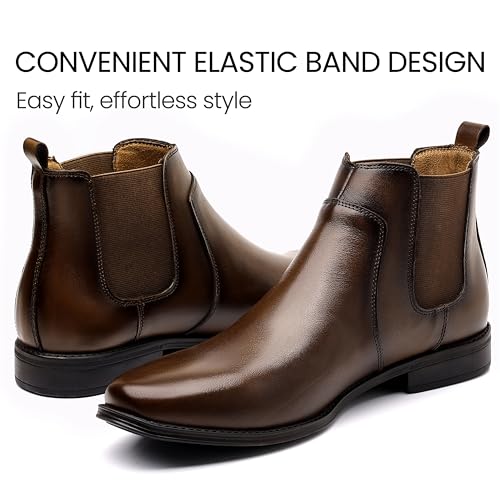 Image of Holy dove Mens Brown Chelsea Dress Boots, Slip-On Ankle Boots, Genuine Leather Casual Boots for Men, Size 8