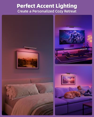 Image of EZVALO Picture Light for Wall, 4800mAh Rechargeable Wireless Black Lights for Painting, 16In Dimmable Magnetic LED RGB Art Display Light, Colors Temperatures, for Gallery, Living Room, Hallway