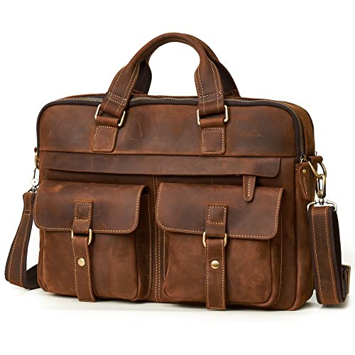 Bolso de viaje para oficina y portátil de 17", bandolera de cuero vintage 1