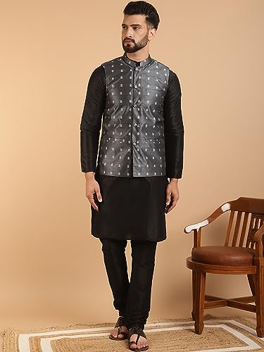 Image of SOJANYA (Since 1958 Men's Silk Blend Kurta Pyjama & Nehru Jacket Combo
