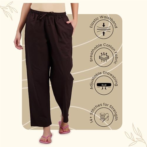 Image of Happy Bunny Parallel Pants for Women 100% Cotton Ankle Length Trousers Regular Fit with Elastic Drawstring Stylish & Pockets Casual Formal Wear for Office & Home