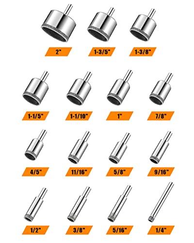 Image of Diamond Drill bits, 15 PCS Diamond Hole Saw Drill Bit Set for Tile Pot, Glass Drill bits for Ceramic Bottles Porcelain Marble Granite Stone