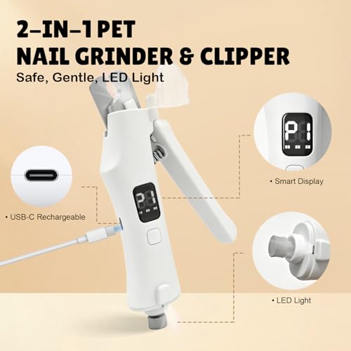 2-in-1 Dog Nail Clippers and Grinder with LCD Battery Display - Professional Cat Claw Trimmer with Built-in Safety Light & Guard, Ultra Quiet Rechargeable Pet Claw Grooming Tool for Large & Small Pets — view 2