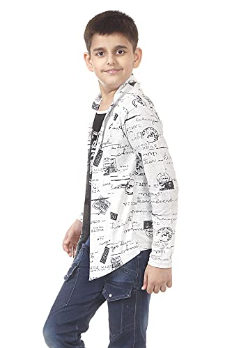 Image of Boys Full Sleeve Cotton Black Printed T-Shirt with Attached Yellow Jacket Shrug Look Smart and Comfortable for Any Casual and Festive Purpose