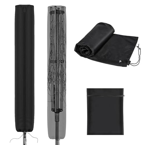 WenYa 420D Heavy Duty Waterproof Rotary Washing Line Cover with Zip and Drawstring, Universal Fit for Dryer, Airer, Parasol (168x16x16cm, Black)