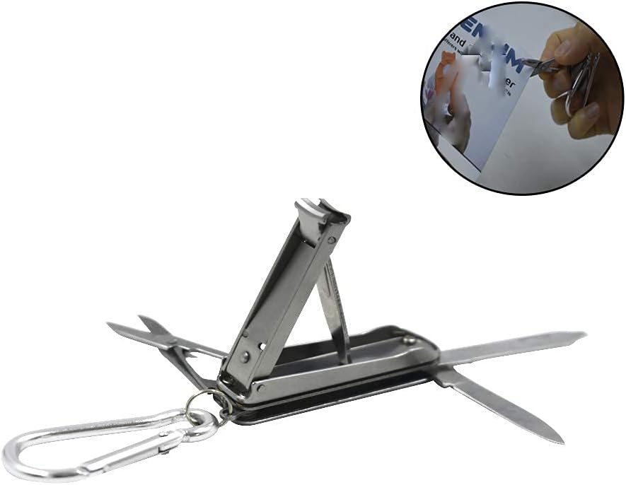 5in1 Multi Tool Nail Clippers,Nose Hair Scissors,Nail Files,Multi Purpose Pocket Knife,Screwdriver,Key Chain for Mini Multi Nail Clippers,Travel,Fishing,Hiking,Camping - - 