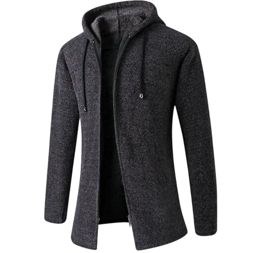 Suéter de punto con capucha para hombre con forro de felpa abrigo casual de invierno suelto