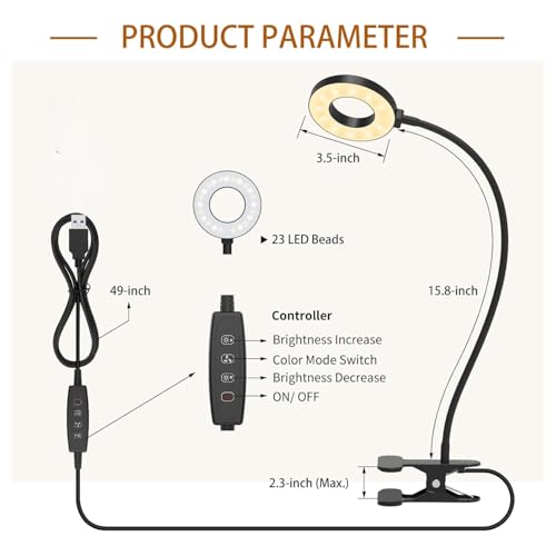 Image of LED Clip-On Study Lamp for Study Room with 3 Light Modes & 10 Brightness Levels | Flexible Gooseneck Desk Light | Eye Protection USB Study Lamp for Students, Table & Bed