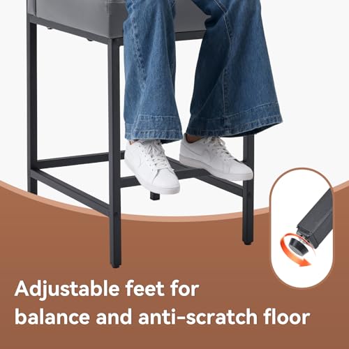 Butacos de Barra Set de 2, Altura 30'', con Soporte para Espalda, Asiento Tapizado en Cuero Sintético, Patas de Metal, Estilo Moderno, para Isla de Cocina o Bar en Casa, Gris miniatura 5