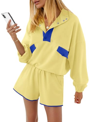 Fisoew Womens 2 Piece Sets Sweatsuits Casual Half Button Color