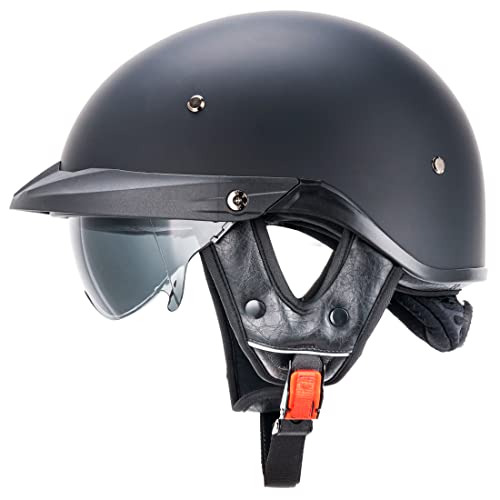 Myamis Half Motorcycle Helmet Man Women Adult Dot Approved Cruiser Retro Half Helmets With Visor Mh118 (L, Matte Black) #TOP9