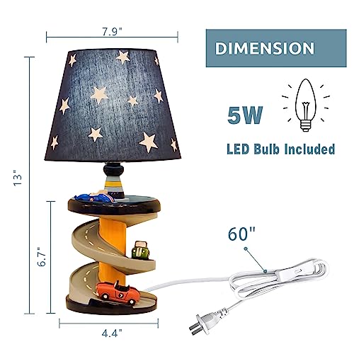 HERBESTBAY Table Lamp, Adorable 14 Inch Racing Road Style Kids Desk Lamp, Car Bedside Lamp Ideal for Children's Bedroom Decor, Includes LED Bulb, speed track, HB-LFL905