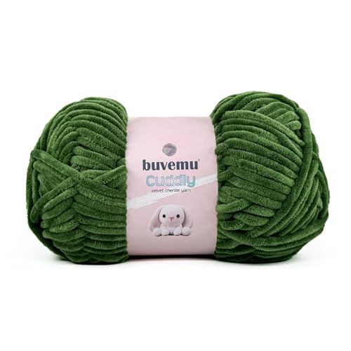 Image of Cuddly Velvet Chenille Yarn, Super Soft Fluffy Bulky for Knitting Crocheting Crafting Blanket Amigurumi, Durable for Shedding, 100 Gram (3.53 Ounces) 109 Yards (100 Meters) (Green)
